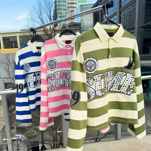 เสื้อโปโลผู้ชายแบบสั่งทำ OEM ทรงหลวม ตกแต่งลูกปัด ปักลายเรียบหรู สีตัดต่อ - Product Image 5