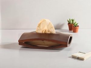 Handmade Square Wooden Tissue <b>Box</b> Cover Wabi Sabi Natural Wood Finish Tabletop Desk Organizer - Product Image 5