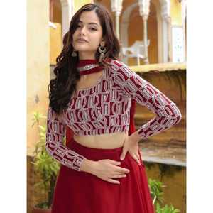 Stunning <b>Red</b> <b>Sequins</b> Georgette Party Wear Lehenga Choli With Dupatta - Product Image 3