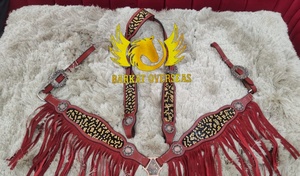 Custom Red Leather Crystal Rhinestones Inlay Genuine Leather Horse Tack Set Lightweight Seasonal western Leather Horse Tack - Product Image 4