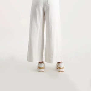 Pantalon décontracté taille haute en coton blanc coupe droite ample style été couleur unie tissu tissé - Product Image 3