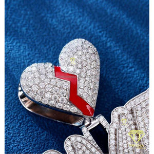 <b>Custom</b> Moissanite Broken Heart <b>Name</b> Pendant Personalized Letter <b>Necklace</b> Hip Hop Jewelry Gold Plated Gift Wholesale Moissanite - Product Image 3