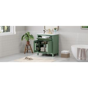 Mobile Bagno Moderno Verde da 30 Pollici con Armadietto Singolo e Lavabo in Ceramica, 2 Ante con Chiusura Ammortizzata e Ripiano - Product Image 4