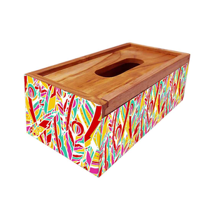 Minimal Floral Enamel Printed Wooden <b>Tissue</b> Box Holder For Home Office Car Use &Gift Napkin Box Dispenser For Tabletop Accessory - Product Image 4