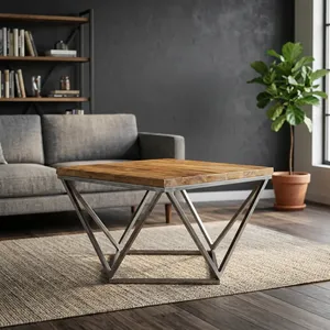 Best Quality Classy Home Furniture Wood <b>Coffee</b> <b>Table</b> Modern Square Design Metal <b>Legs</b> Living Room Furniture Wholesale Price - Product Image 3