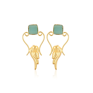 Handmade Gold Plated Green Cat's Eye Gemstone Brass Earrings Trendy Fashion <b>Statement</b> Jewelry for Women - Product Image 1