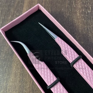 Professional Diamond Grip Light Pink Eyelash <b>Extension</b> Tweezers <b>Cheap</b> Wholesale Stainless Steel Straight & Curved Lash Tweezers - Product Image 4