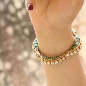 กำไลข้อมือเงินแท้ 925 ชุบทองคำขาว ประดับพลอยสีเขียวแบบ Gajaah พร้อมเคลือบสีเขียว สำหรับผู้หญิง สวมใส่ในงานปาร์ตี้ - Product Image 4