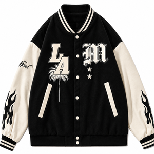 Chaqueta Universitaria de Béisbol Unisex OEM Personalizada con Letras del Equipo, de Lana, Cuello Redondo, Corte Holgado, Estilo Urbano, Resistente al Viento, Transpirable y Ecológica - Product Image 1