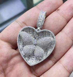 Bijoux fins plaqués rhodium de style hip-hop pour hommes, avec un design de papillon en moissanite en forme de cœur, coupe ronde brillante, par Luxira Jewels - Product Image 4