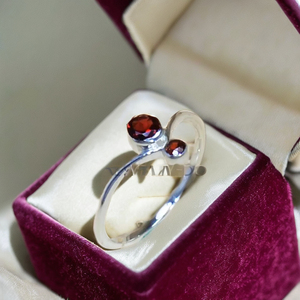 925 Sterling <b>Silver</b> Natural Double <b>Garnet</b> Gemstone <b>Ring</b> January Birthstone Handmade Minimalist Design Wedding Engagement <b>Rings</b> - Product Image 3