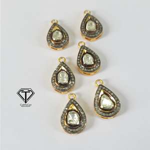 Pave Diamond Pear Drop Polki <b>Charm</b> Pendant 925 Sterling Silver <b>Jewelry</b> <b>Making</b> Supply - Product Image 1