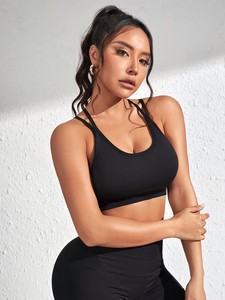 Women Two Piece Activewear Top <b>Open</b> Back Athletic Bralette Removable Pads Training Vest Seamless Knit Running Sportswear - Product Image 5