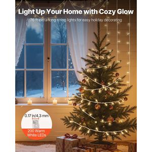 Luci LED natale filo 200 76 ft collegabile caldo bianco fata illuminazione Timer automatico 8 modalità Plug-in decorazione impermeabile - Product Image 2