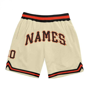 Shorts de basketball pour hommes, couleur crème, avec rayures rouges et jaunes, respirants, coupe sportive, taille élastique, impression de nom personnalisée - Product Image 5