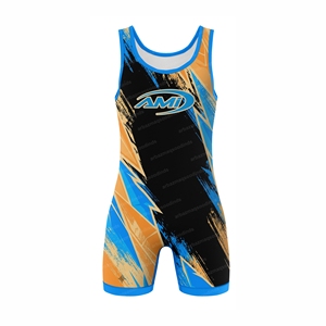 Traje de Lucha AMI con Estampado por Sublimación, Ajustado, para Hombre, que Absorbe la Humedad, Transpirable, de Secado Rápido y Elástico - Product Image 1