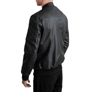 Blouson en cuir noir pour homme, col montant, style motard, fermeture éclair, veste décontractée - Product Image 3