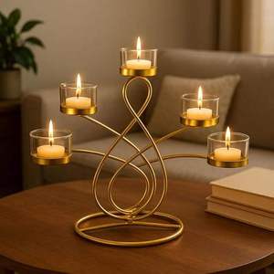 Candelabro clásico de metal dorado, hermoso soporte para velas de mesa para decoración del hogar al mejor precio - Product Image 5