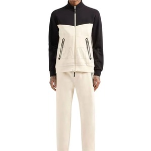 Men's Color Blocking <b>Tracksuit</b> Set Full Sleeve Zipper Stand Collar Breathable Cotton Casual Jogging Suit - Product Image 1