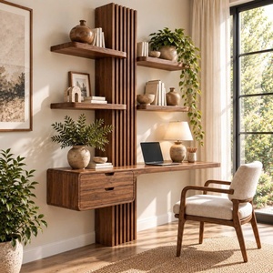 Bureau mural contemporain en bois avec étagères en forme d'arbre et tiroir pour bureau à domicile - Product Image 3