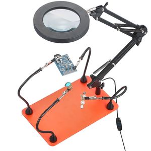 Station de soudage à main libre magnétique avec 4 bras flexibles, outil de troisième main avec lampe loupe LED 3X, antidérapant et robuste B - Product Image 3