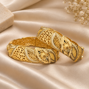 Bracelet en cuivre et laiton plaqué or 24 carats pour femmes |   Bracelet Kada de créateur tendance et traditionnel |   Filigrane floral pour mariage indien | - Product Image 1