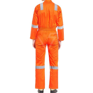 <b>Men's</b> Orange Reflective <b>Work</b> <b>Overalls</b> Full Sleeve Button Up Collar Solid Color Casual Uniform With Side Pockets Workwear Uniform - Product Image 2