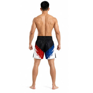 Pantalones Cortos de Muay Thai para Hombre, Negros con Estampado Amarillo, Cintura Elástica, Corte Regular, Unisex para Adultos, Ropa de Artes Marciales Mixtas, Poliéster Elástico - Product Image 3