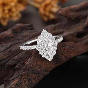 Anillo de compromiso con circonita ovalada tipo marquesa y halo para mujer, joyería para fiesta de bodas - Product Image 2