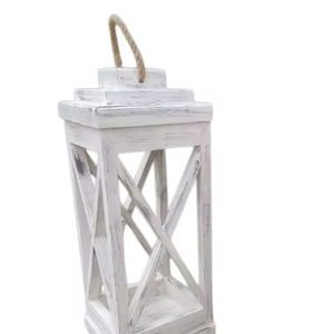 Lanterne à bougie en bois unique avec lanterne à bougie en métal finition ivoire pour la décoration extérieure du jardin, faite à la main - Product Image 1