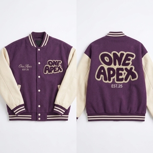 Veste de baseball personnalisée violette pour femme et homme avec manches en cuir crème, broderie streetwear - Product Image 3