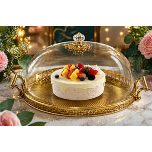 Hot selling Golden Brass <b>Cake</b> Platter With <b>Glass</b> Dome Cover Round Dessert Display <b>Stand</b> For Birthday Wedding Parties Supply - Product Image 4
