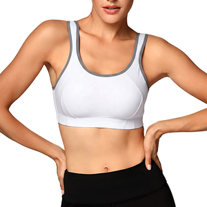 Soutien-gorge de sport rose avec bordure grise, maintien élevé, haut de yoga et d'entraînement, vêtements de sport pour femmes - Product Image 6