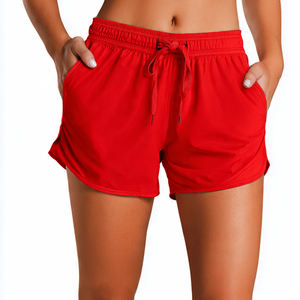 กางเกงขาสั้นกีฬาผู้หญิง โพลีเอสเตอร์ 100% สำหรับออกกำลังกาย ฟิตเนส มีเชือกผูกเอว กางเกงวิ่งออกกำลังกายสำหรับผู้หญิง - Product Image 3