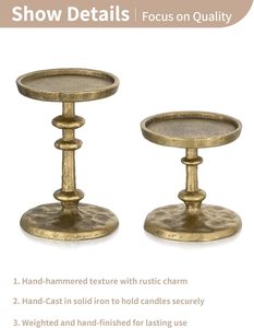 Ensemble de porte-bougies en métal doré vintage, support à bougies en fer martelé à la main, centre de table décoratif pour la maison et les mariages - Product Image 3