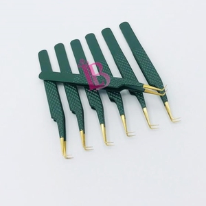 Pinzas de Acero Inoxidable con Punta Dorada para Extensión de Pestañas, Color Verde Sostenible, Última Tendencia, Nueva Llegada, Mega Volumen, Pestañas de Visón - Product Image 3