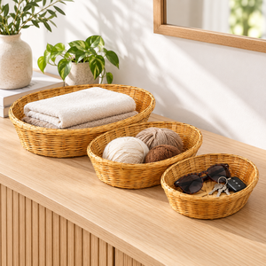 Customizable Handmade Oval Bamboo Storage Baskets Set 3 Eco-Friendly Classic Woven Multifunction Organizers for <b>Food</b> Storage - Product Image 5