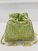 Sac Potli en coton brodé et perlé, léger, fait main, personnalisable, avec cordon de serrage, pour mariage, soirée, mariée, rangement