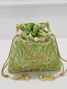 Bolso de mano tipo Potli con cordón, bordado y con cuentas, para fiesta de noche, boda, nupcial, para guardar joyas y cosméticos - Product Image 3