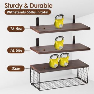 2-in-1 galleggiante a parete cesto portaoggetti in legno scaffali da bagno per wc camera da letto soggiorno cucina decorazione della parete della casa - Product Image 3