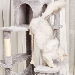 72\" Indoor <b>Cat</b> <b>Tree</b> Tower with 2 Condos Sisal <b>Scratching</b> Post Hammock Top Perch Jumping Platforms for Large <b>Cats</b> - Product Image 4