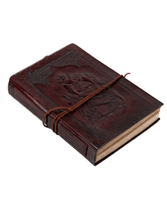 Rustic Two-Panel Embossed Leather Notebook Mandala & Paisley Motif Natural Deckle Edge Pages, Wrap Around Cord Tie Handcrafted - Product Image 1
