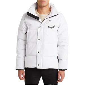 Veste à capuche pour homme, hiver, chaude, épaisse, rembourrée en polyester, décontractée, col montant, logo brodé sur le devant, coupe-vent - Product Image 4