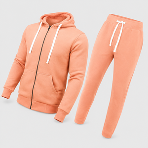 Sudadera con capucha y cremallera de color sólido para hombre con pantalones deportivos, conjunto de sudadera de forro polar cálido para ropa de calle y fitness. - Product Image 5