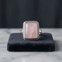 Bague Statement en Argent Sterling 925 avec Quartz Rose, Pierre Naturelle, Faite à la Main, Bijoux Bohèmes, Mode Féminine, Vente en Gros