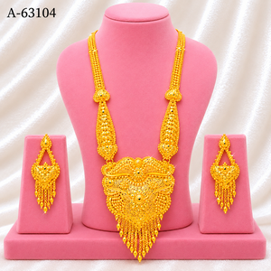 22K Gold Plated Bridal Jewelry Set with Long Necklace and Earring Set Zircon Trendy Engagement/Wedding/Party/<b>Gift</b> A-63102 - Product Image 5