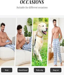 กางเกงขายาวทรงตรงพิมพ์ลายตารางสำหรับผู้ชาย เอวยางยืดคุณภาพสูง พร้อมเชือกผูก ปรับได้ สวมใส่สบาย น้ำหนักเบา ทรงคลาสสิก - Product Image 4