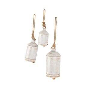 Campanas Metálicas Rústicas Hechas a Mano con Acabado Blanco Envejecido, Decoración Colgante de Forma Redonda para Árbol de Navidad - Product Image 1
