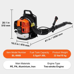 Soplador de Hojas a Gasolina de 62CC y 2 Tiempos, 1110CFM de Volumen de Aire para Trabajos en Exteriores - Product Image 6