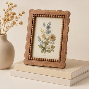 <b>Vintage</b> Scalloped Wood <b>Picture</b> <b>Frame</b> with Beaded Border Wavy Wooden Photo <b>Frame</b> for Tabletop & Wall Decor Reasonable Price - Product Image 3